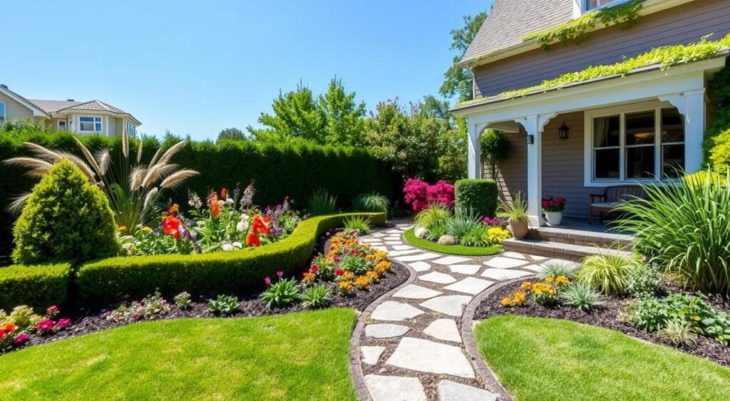 beautifully landscaped front yard garden